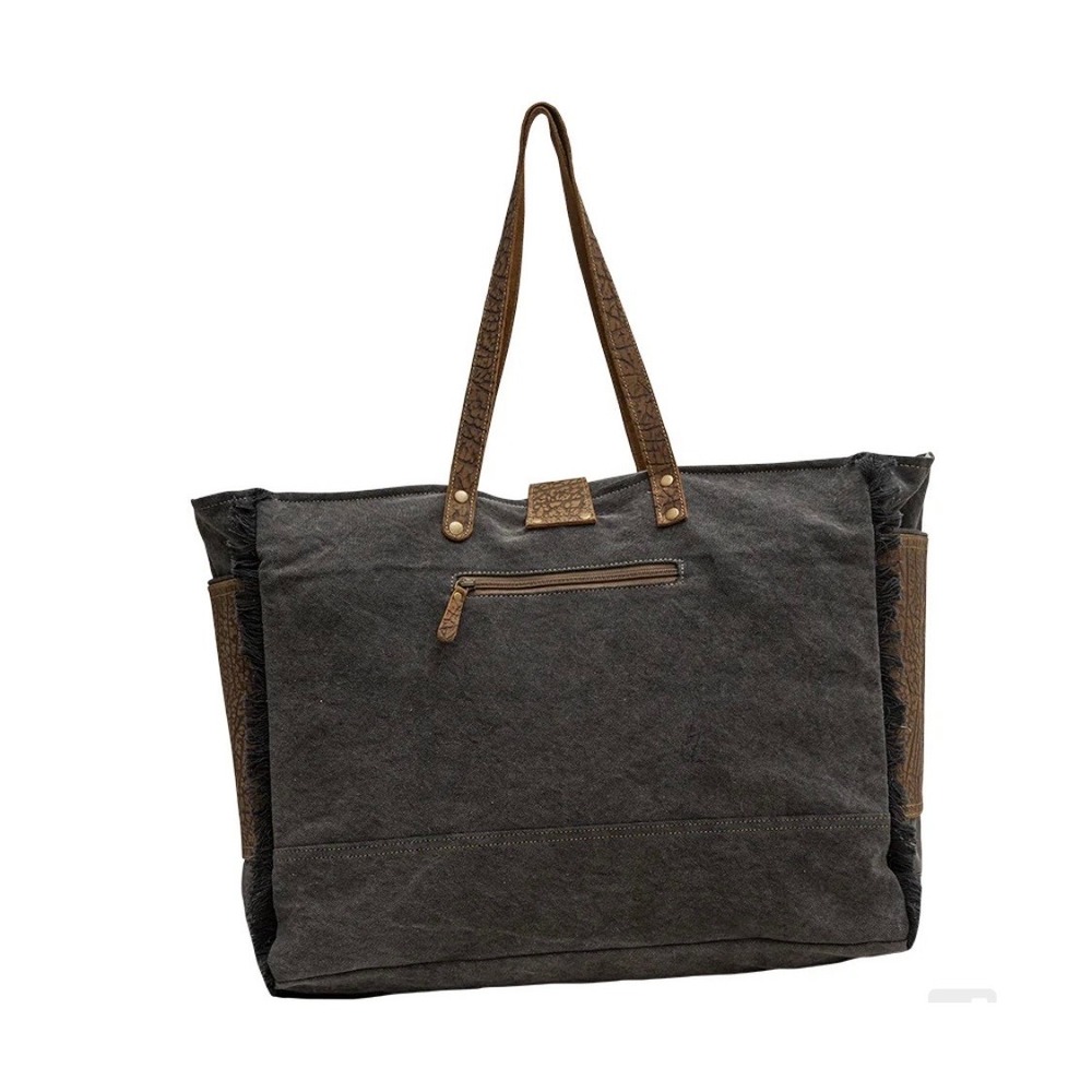Myra Asher Weekender Bag Women's Brown Cowhide Leather Denim S-6780 Boho New - Picture 13 of 14